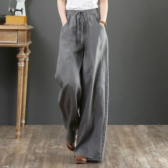Chanpning Pantalon Lin Femme Été Élastique Été Lin Fluide Pants De