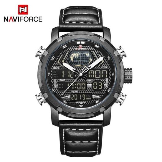 Montre Sport Homme NAVIFORCE Chronographe Étanche 30m - Bracelet Silicone Coloré, Verre Courbé, Fonctions Date Et Luminescence