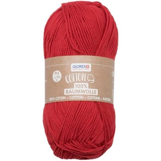 Fil Coton 100% GLOREX - Pelote 50 G (environ 170 M) - Doux, Lavable, Pour Tricot, Crochet, DIY - Couleur Rouge Et Autres
