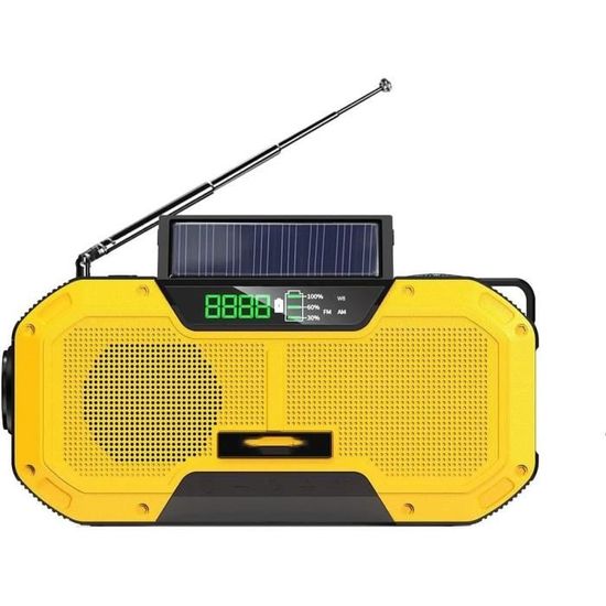 Radio Solaire, Radio à Manivelle AM-FM Radio Étanche D'urgence Portable Rechargeable Par USB