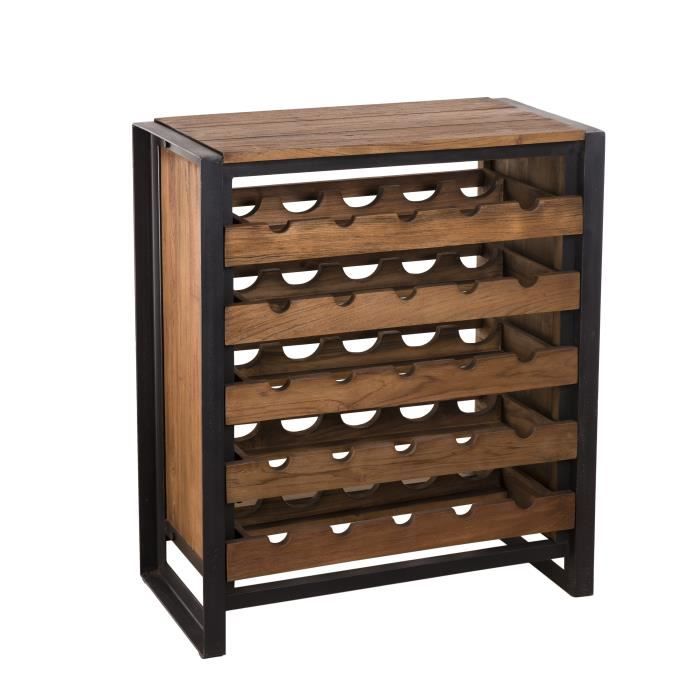 Meuble rangement vin 5 niveaux - Teck recyclé et métal - 75 x 40 x 90 cm