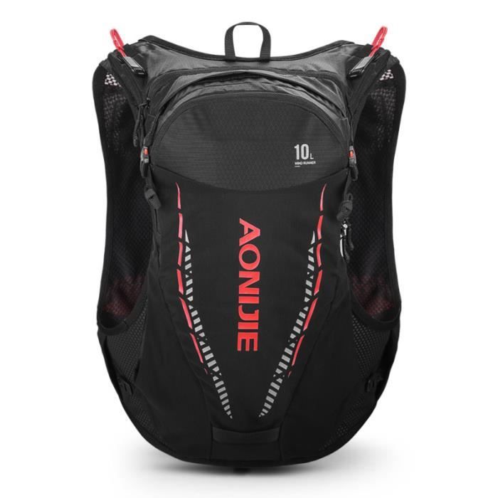 Sac à Dos Sport Randonnée de Plein Air 10L Nylon Etanche Femmes Hommes Running Hydration Vest, Tour de Poitrine 92-108cm, Noir-Rouge