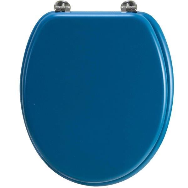 Abattant wc en bois compresse HDF Bleu Charnieres metal Siege de toilette universel