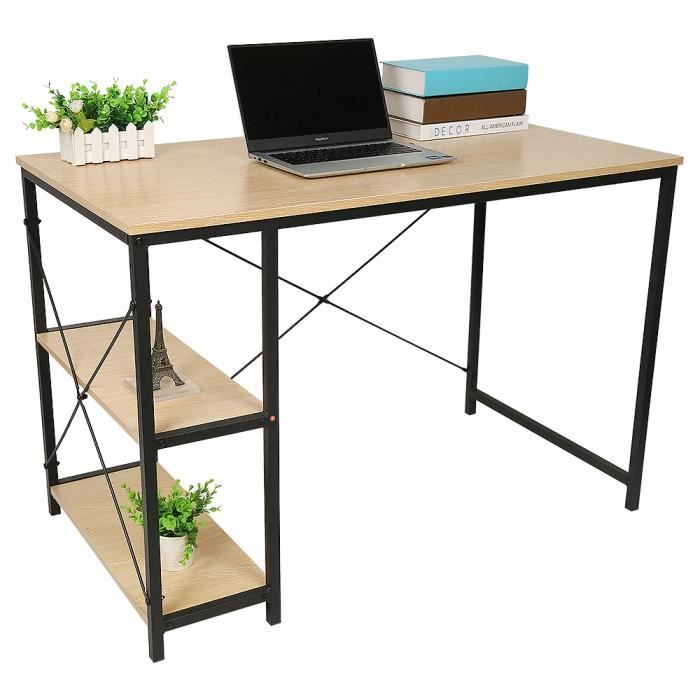 HEK Bureau Table d'ordinateur Portable Table d'étude avec 2 étagères Table Industrielle en Bois et métal