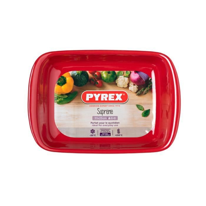 PLAT FOUR RECTANGULAIRE ROUGE 33X23 SUPREME PYREX