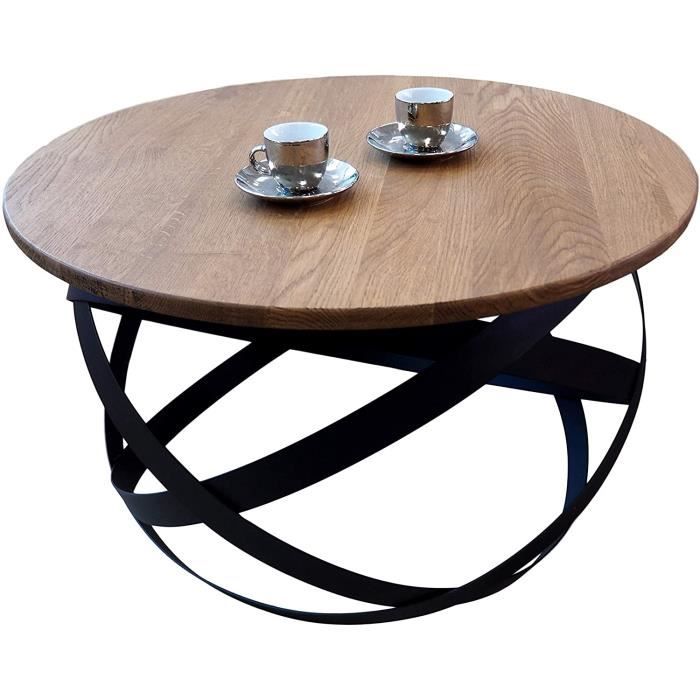 TABLE BASSE Lumarc Firenze Table Basse Ronde en Bois Massif de chêne Naturel au Design Moderne, Industriel, Minimaliste, &20
