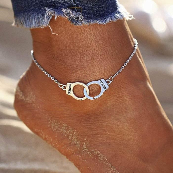 Chaîne de pied punk chaîne de cheville en argent bracelet de cheville yean menottes pour femmes et filles