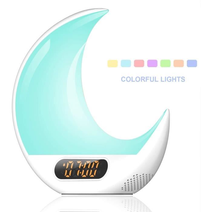 Lampe réveil,pour télécommande Lune Réveil pour Enfants avec Radio FM, Lampe de Chevet colorée,Lampe LED à Fonction Tactile