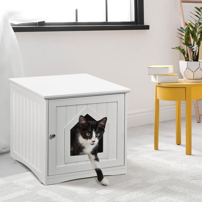 DREAMADE Maison pour Chat Polyvalente avec Porte Ouverte, Niche pour Chat en Bois avec Espace Large, 51X49X47CM, Blanc