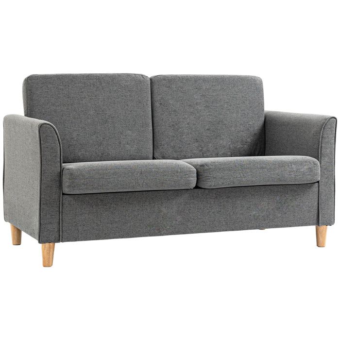 Canapé 2 places design scandinave dim. 141L x 65l x 78H cm pieds bois massif tissu lin gris chiné 141x65x78cm Gris