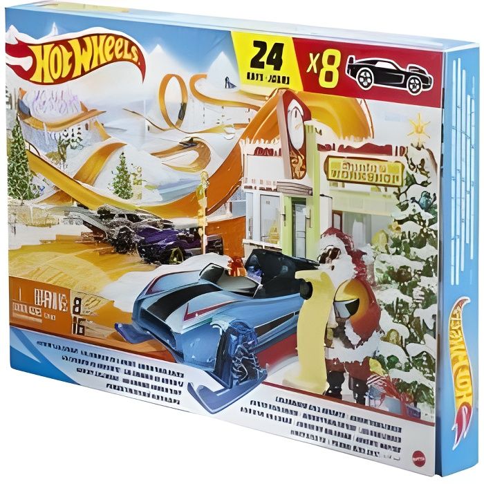 Calendrier de l avent Hot Wheels avec 24 cadeaux surprises : 8 vehicules + 16 accessoires