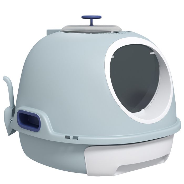 Maison de toilette portable pour chat tiroir à litière coulissant porte battante lucarne + pelle fournis dim. 47L x 55l x 44H cm