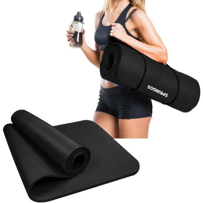 SPRINGOS® Tapis de yoga Tapis de fitness Tapis de gymnastique Tapis de sport Pilates Tapis de sol - Noir