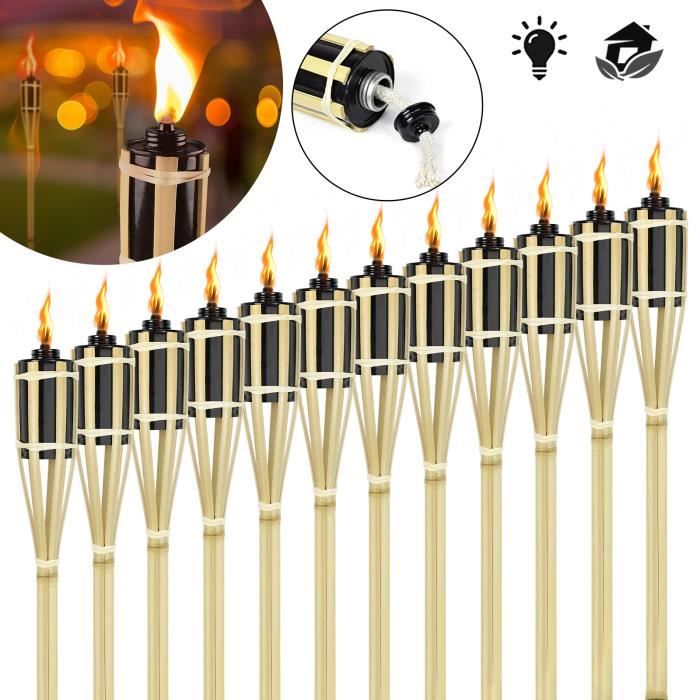 XMTECH 12 pièces Torche de jardin Torche à huile en bambou Torche flamme de jardin Torche en bambou Naturel Hauteur 90cm