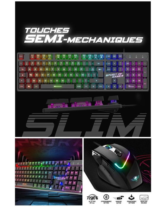 Clavier PC - SPIRIT - PRO-K1 - RGB - Semi-mécanique - Filaire