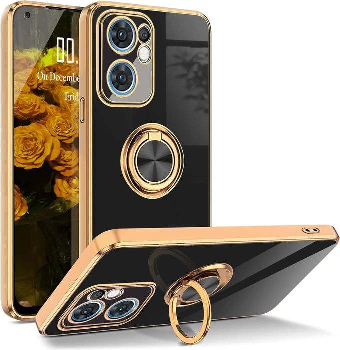 EASSGU Custodia Flip Magnetica Con Portafoglio Per OPPO Find X5 Lite / Reno7 5G - Pelle PU Con Motivo Farfalla, 3 Slot Carte, Supporto, Rosa Oro