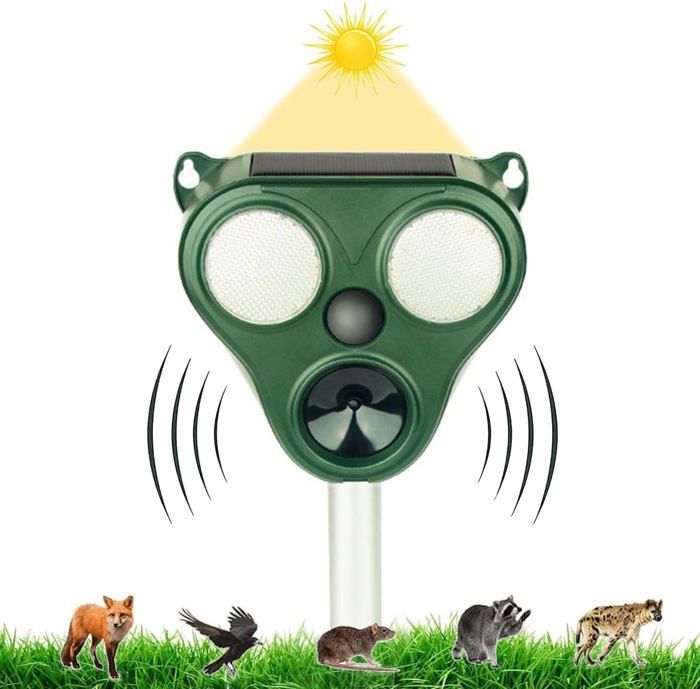 Répulsif Ultrason Solaire Pour Chats, Oiseaux Et Rongeurs - Étanche Avec Panneau Solaire