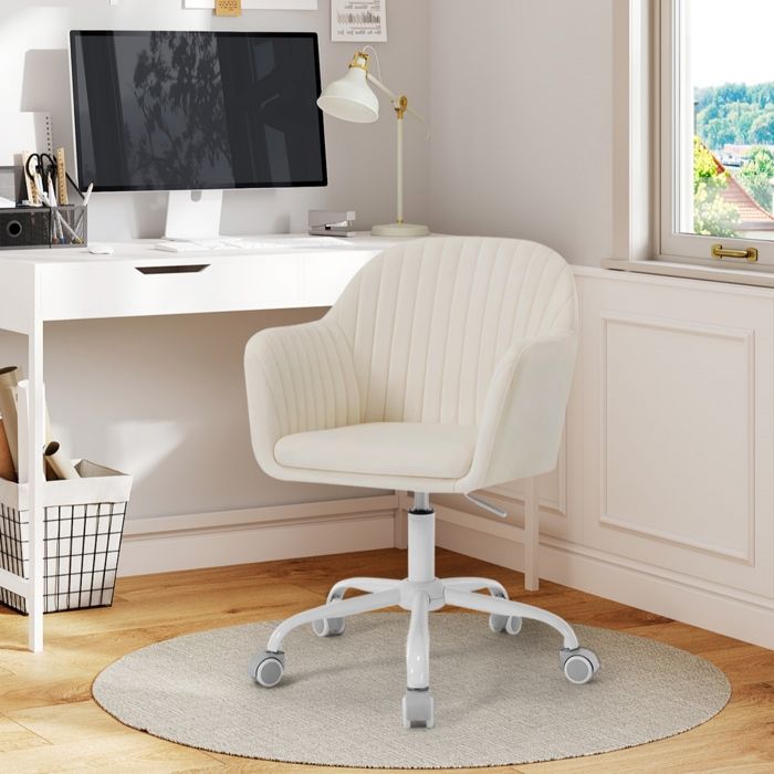 Chaise de bureau en velours beige - WOLTU - Fauteuil coiffeuse pivotant - Ergonomique - Dossier incurvé Chaise de bureau en velours beige - WOLTU - Fauteuil coiffeuse pivotant - Ergonomique - Dossier incurvé