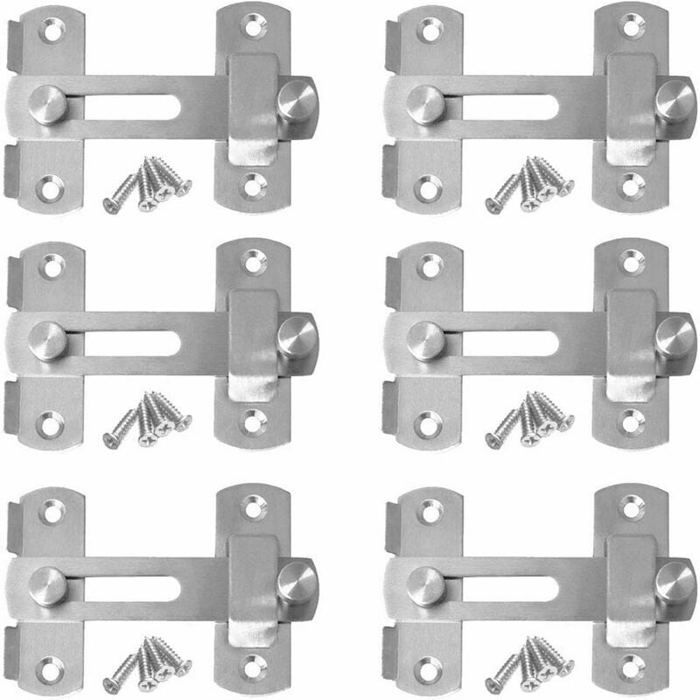 Loquet de Porte - LARGEIGHT - Acier Inoxydable - 6pcs - Argent - Réversible