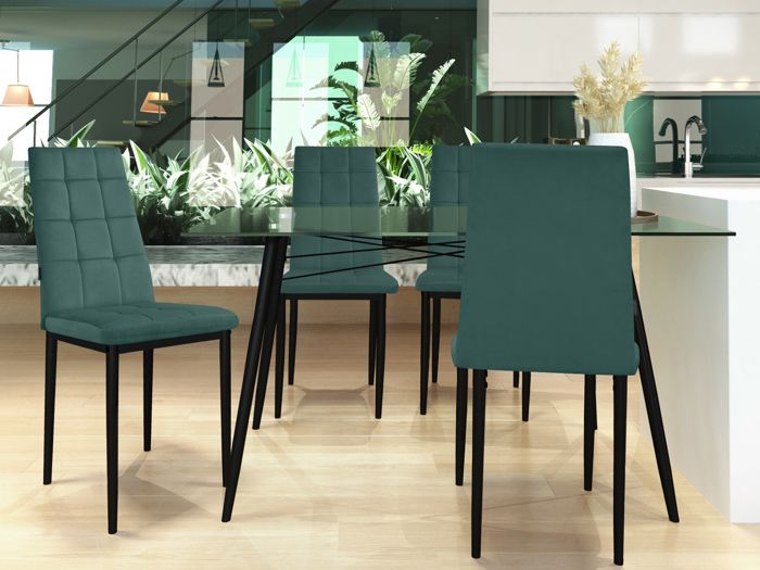 Chaise de salle à manger en velours vert foncé 4 packs Chaise de salle à manger en velours vert foncé 4 packs