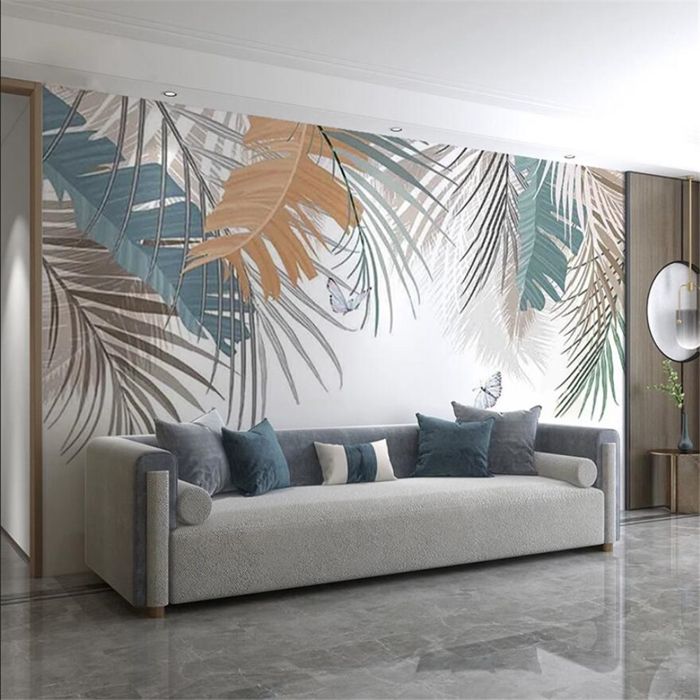 Papier Peint Panoramique 3D tropical plante moderne minimaliste TV fond ...