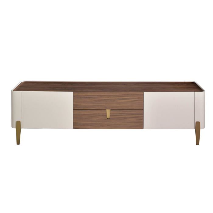 Meuble TV moderne avec 2 tiroirs et 2 portes - Plateau en noyer naturel structure en bois MDF - 160 x 45 x 60 cm - 3275 ANGEL