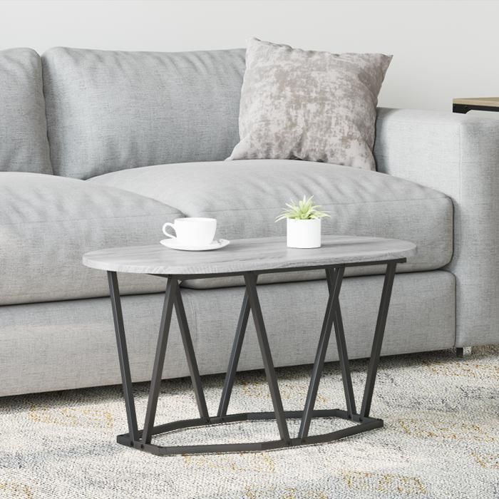 Table Basse - Grey Sonoma - Ovale - Bois dIngénierie - Métal Noir