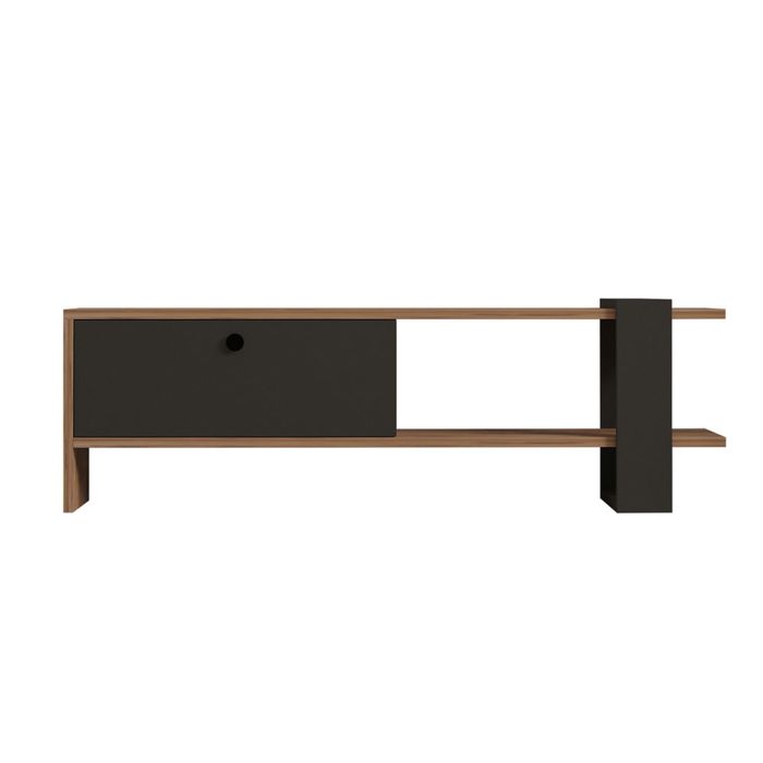 OVA - Meuble TV asymétrique gris anthracite avec placard aspect bois 120cm