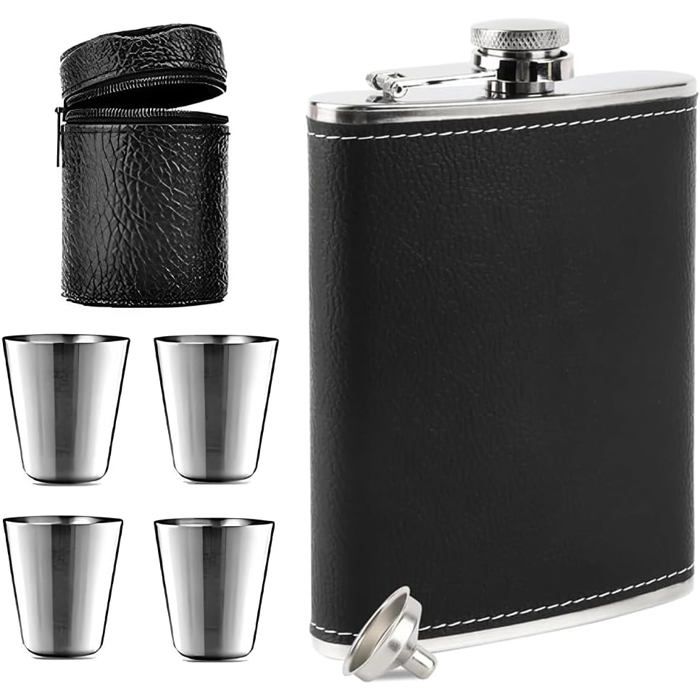 Flasque en acier inoxydable de 8 oz avec entonnoir et 4 petites tasses ...