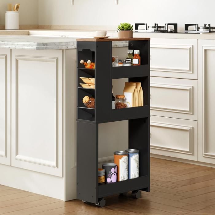 Chariot de Service-HOOBRO-Desserte 4 Niveaux-Étagère de Cuisine-40 x 15 x 855 cm-Marron Rustique et Noir