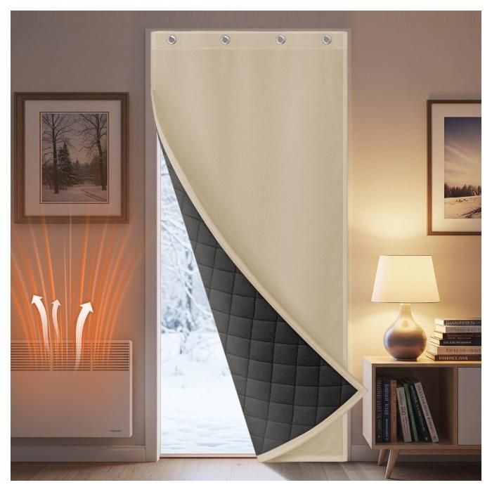 Rideau de Porte Coupe-vent Anti Froid 420 g/m² 100x210cm BeigeAutocollantIsolantImperméableAnti-BruitOccultantPour Maison