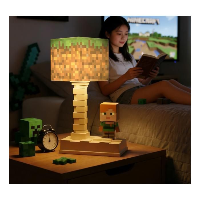 Veilleuse - Lampe décorative en forme de bloc - Lampe dambiance pour chevet enfant - Rechargeable par USB - Motif gazon carré
