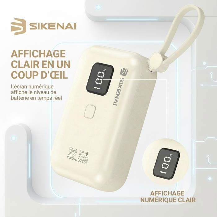 Batterie Externe 10000mAh avec Câble intégré--SIKENAI-power Bank à Charge Rapide pour téléphone Portable