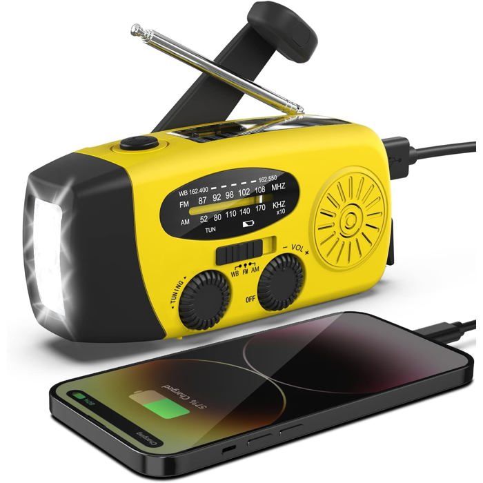 Radio Solaire Rechargeable Avec Lampe Torche - Multibande AM/FM, Bluetooth, Lecture USB/TF - Pour Camping, Voyage, Urgence - 4
