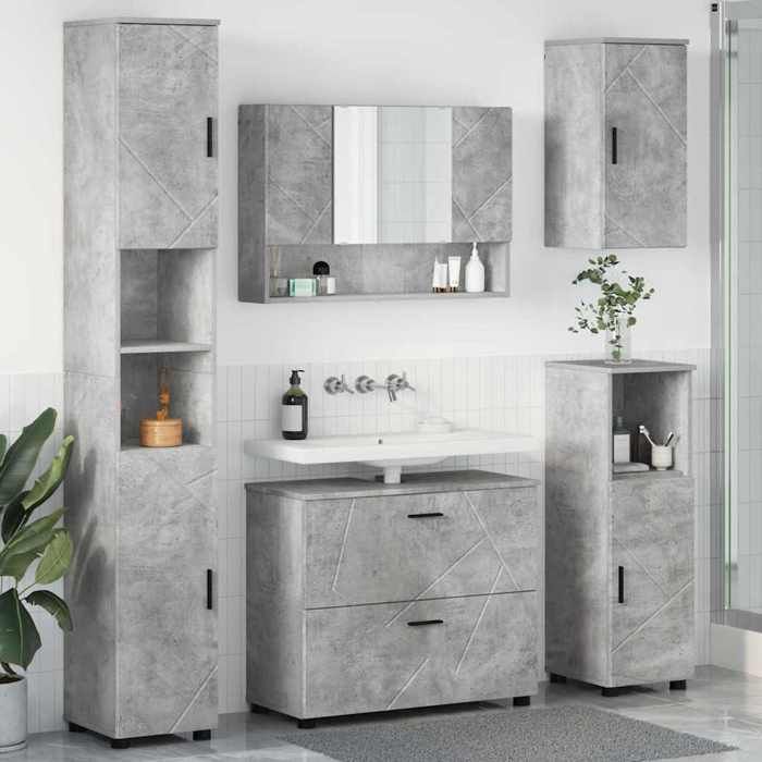 Gris Ensemble de mobilier de salle de bain 5 pièces SARAZYJ ARMOIRE WC MODERNE Gris béton E1643