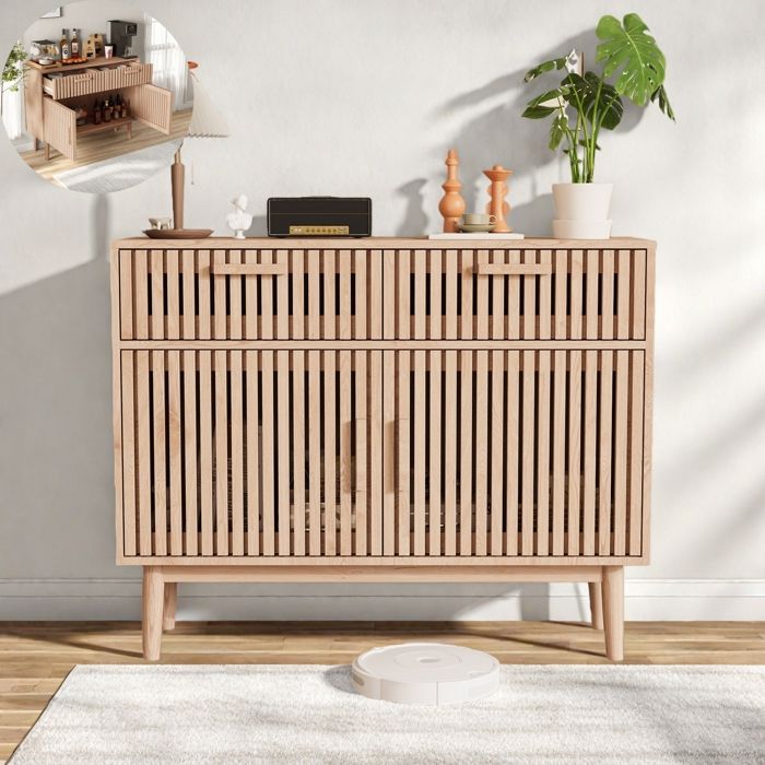 Buffet - RAVAS - avec 2 tiroirs et 2 portes - Meuble de cuisine - Meuble à tiroirs en bois - 35 x 100 x 80 cm - Couleur bois naturel Buffet - RAVAS - avec 2 tiroirs et 2 portes - Meuble de cuisine - Meuble à tiroirs en bois - 35 x 100 x 80 cm - Couleur bois naturel