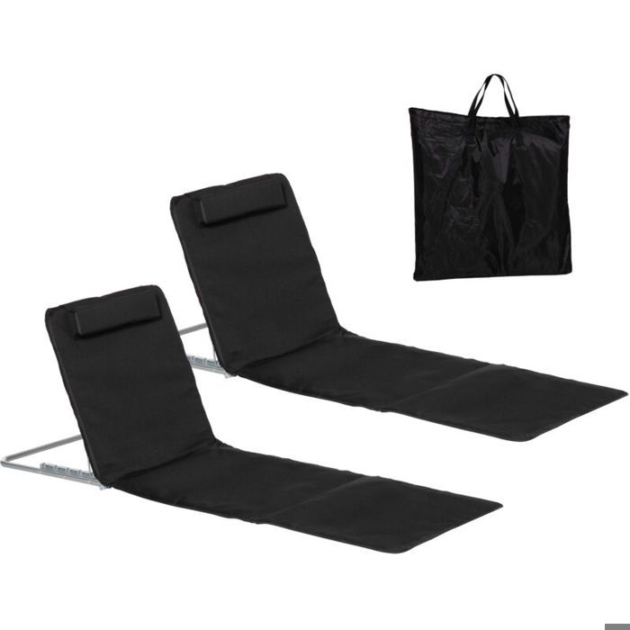Transat de plage chaise longue chaise longue de jardin pliable dossier réglable poche latérale 48 cm x 134 cm x 33-43 cm noir