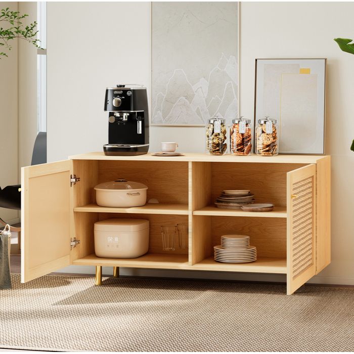 Buffet de cuisine 120x40x63 cm avec 2 portes en rotin tressé étagère intérieure MDF naturel