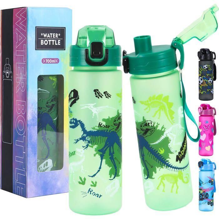 Gourde pour enfants-700 ml-Anti-fuite-Convient pour les boissons gazeuses-Sans BPA-Ouverture One Touch-Facile à nettoyer-Vert