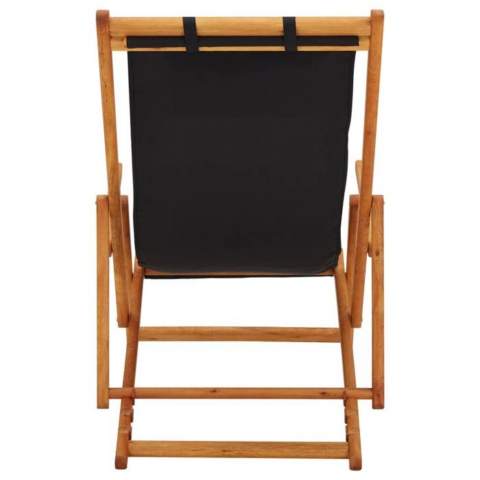 1 PC Chaise pliable de plage - bois deucalyptus solide et tissu noir CC2