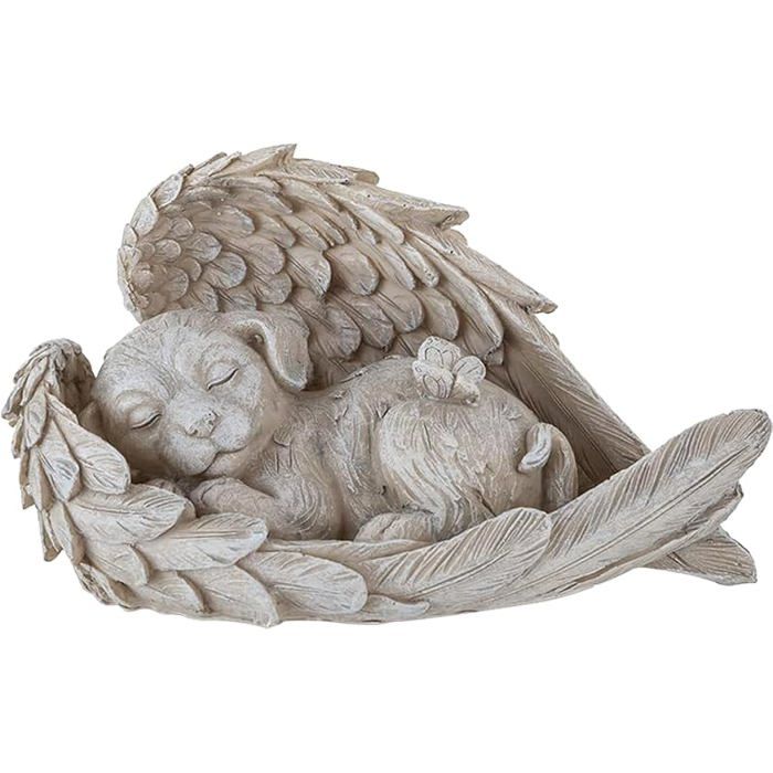Statue Commémorative Du2019Ange Chien Ornement de Jardin Pierre Funéraire Animal Domestique Sculpture White Crème
