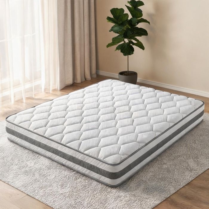 Matelas 140x190 cm en mousse et ressorts ensachés 7 zones hauteur 25 cm blanc