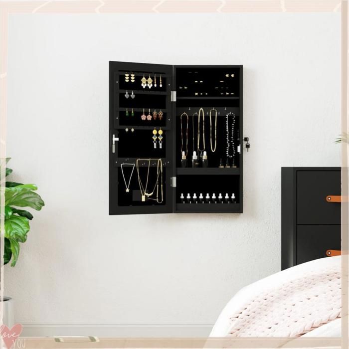 Armoire à bijoux avec miroir - VINGVO - 353248 - Noir - Éclairage LED - Porte verrouillable