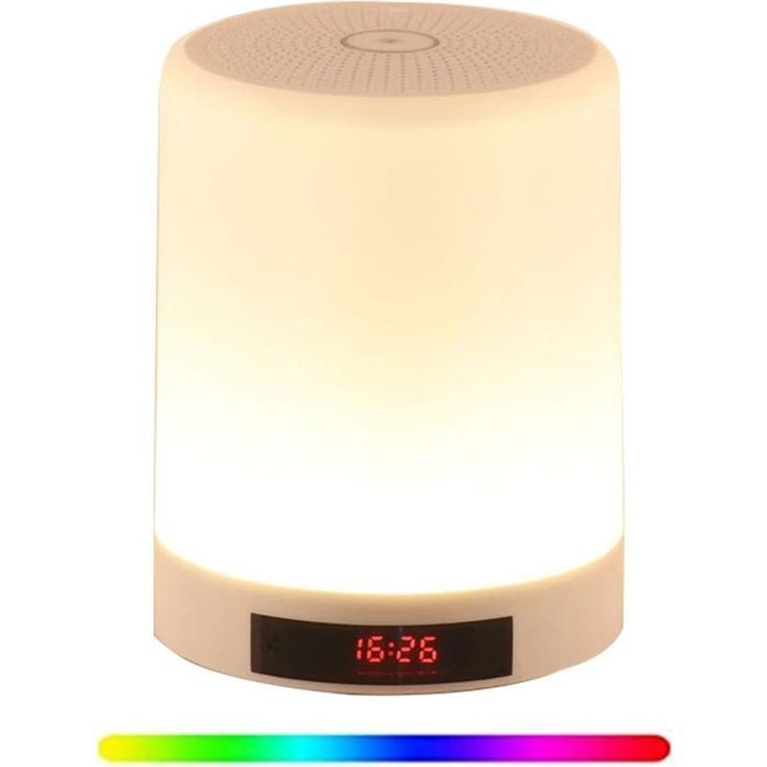 Réveil projecteur LED - PZCC - Modèle LED - Haut-parleur Bluetooth - 7 couleurs - Tactile mains libres