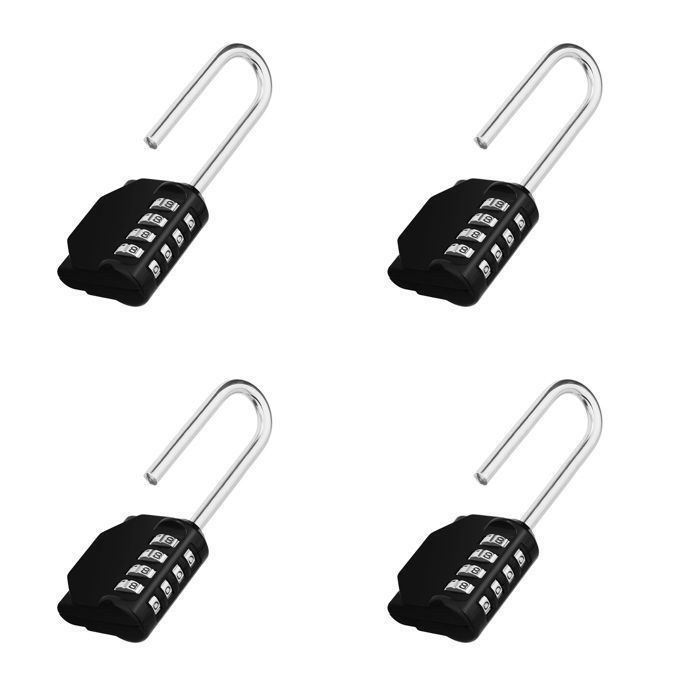 Cadenas à Code 4 Chiffres - Anse Longue 66 5 mm - Acier Trempé - Portes & Clôtures - 4 Pièce