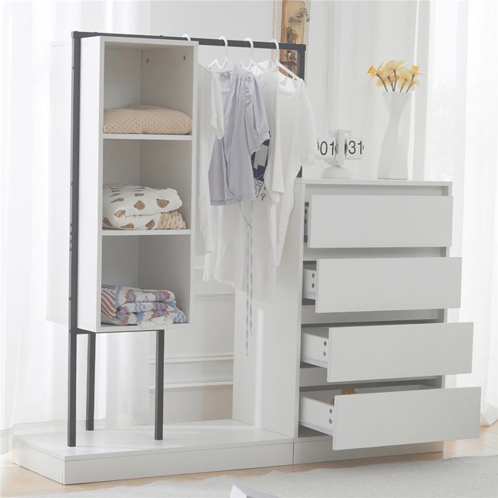 Armoire blanche 140x40x135 cm avec tiroirs penderie intégrée meuble rangement polyvalent pour chambre ou dressing Armoire blanche 140x40x135 cm avec tiroirs penderie intégrée meuble rangement polyvalent pour chambre ou dressing