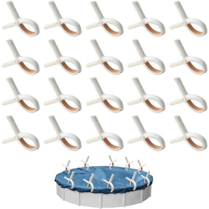Lot de 20 pinces bâche piscine - acier inoxydable serre-joint haute tension avec protège-rayures fixation robuste et durable