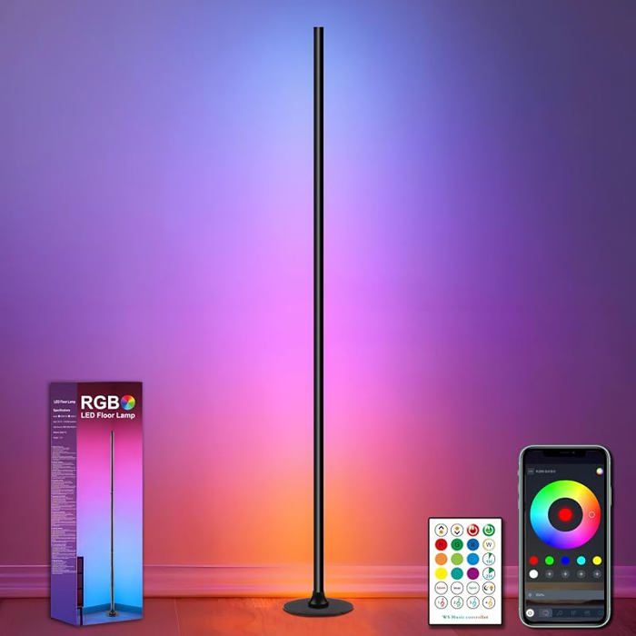 Lampe sur Pied LED 1 Pièces 1 2 mLampadaire Dimmable RGBW pour Salon avec Télécommande et Application 16 1 Pièces 1.2M