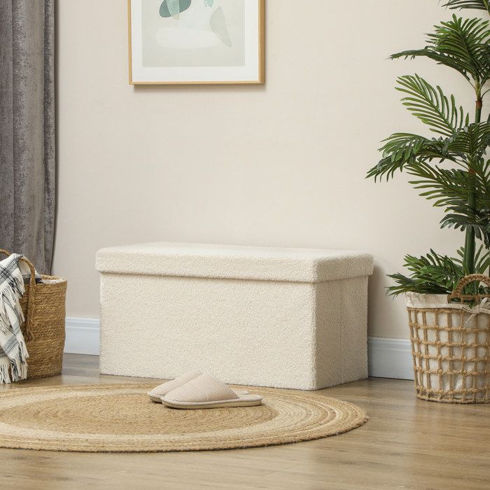SENVIRO Banc coffre de rangement pliable 84 L 76 x 38 x 38 cm polyester aspect velours blanc crème charge 120 kg
