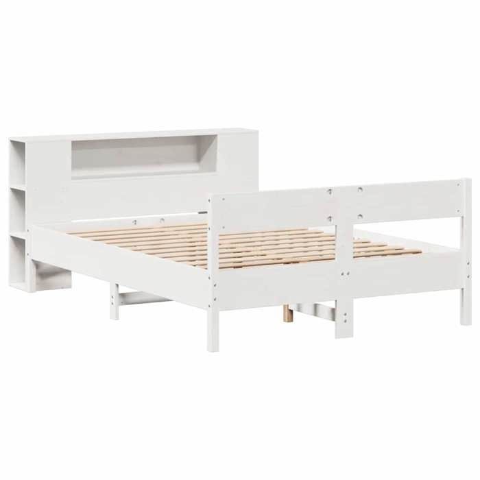 Lit bibliothèque 160 x 200 cm en bois de pin massif blanc - 2 personnes - Sans matelas - Sommier à lattes_FR94358